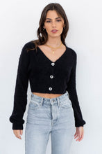 Load image into Gallery viewer, The Love Struck Black Fuzzy Cardigan
