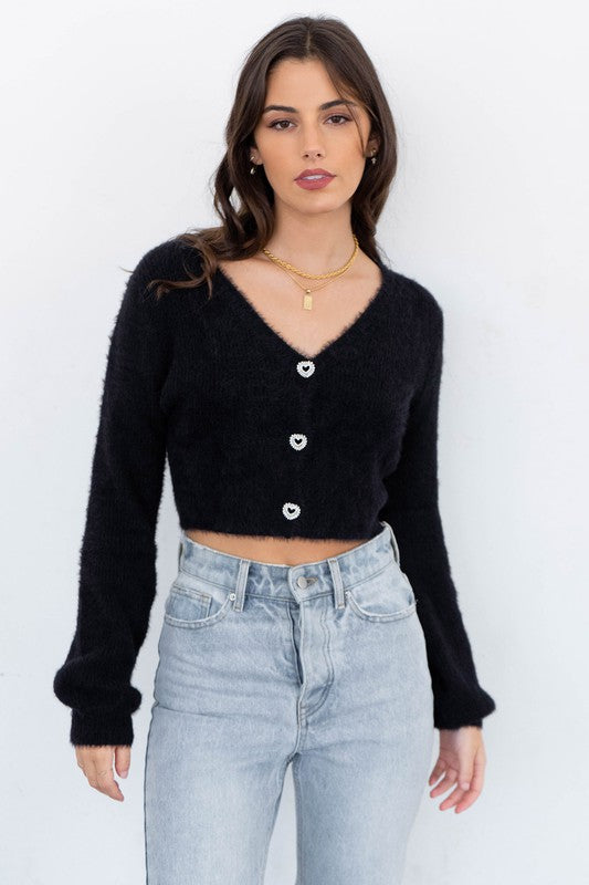 The Love Struck Black Fuzzy Cardigan