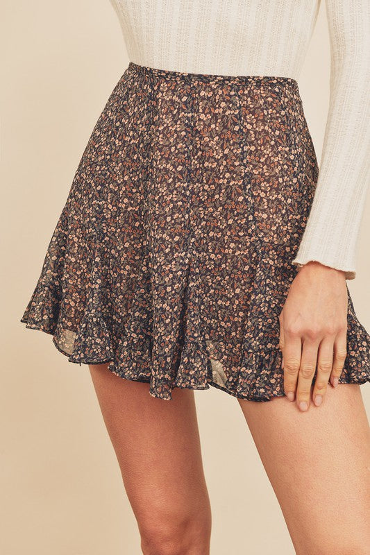 Dark Floral Mini Skirt
