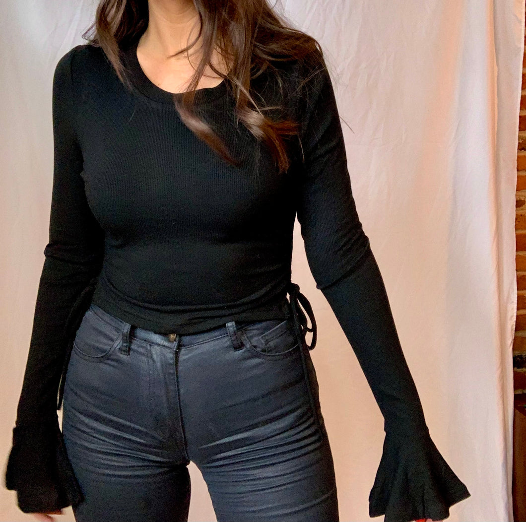 Riley Black Ruched Crop Top