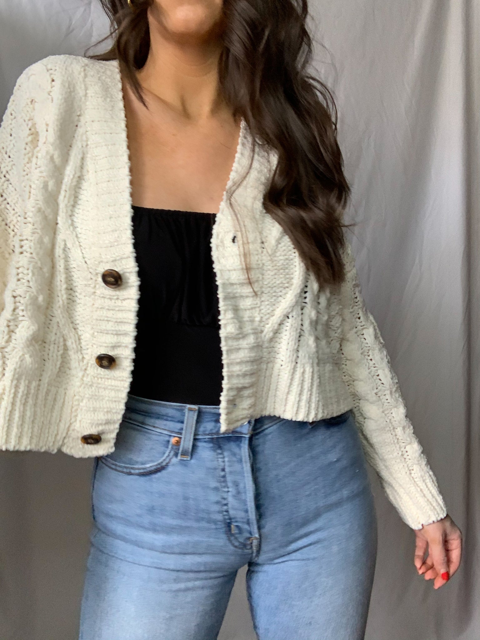 Classic Cable Knit Cardigan in Ivory - Marea by Liz Joy – Townsend
